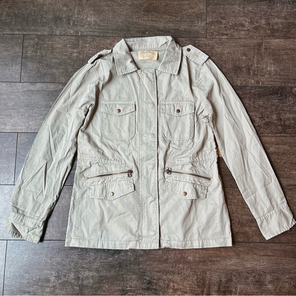 NWT cotton light gray military twill pocketed jacket - Picture 5 of 10